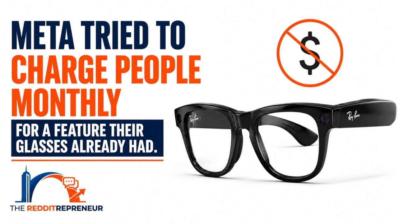 Meta smart glasses beside a headline explaining that Meta tested a monthly charge for an existing feature