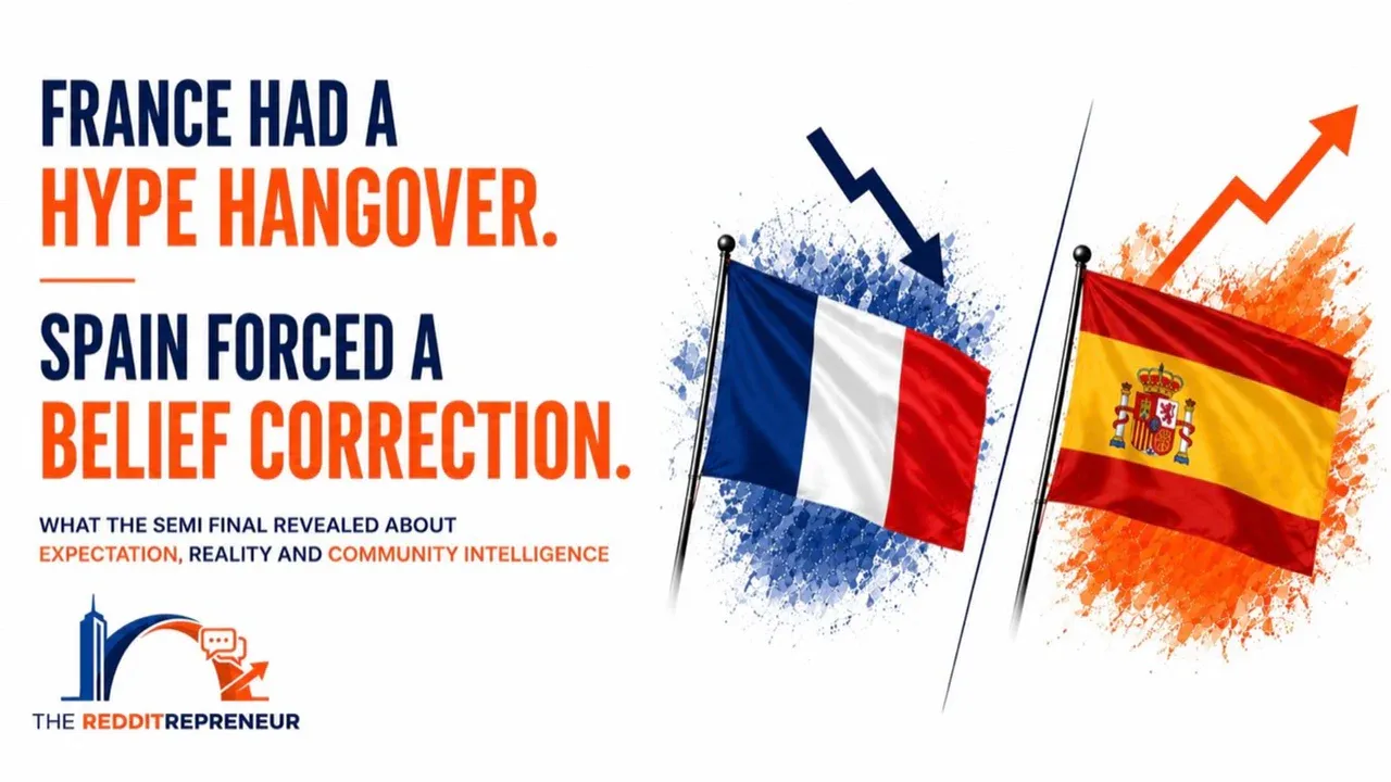 France and Spain national flags illustrating Hype Hangover and Belief Correction after the World Cup semi final