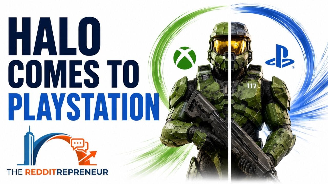 Halo Comes to PlayStation cover image by The Redditrepreneur showing the shift from Xbox exclusivity to shared gaming communities.
