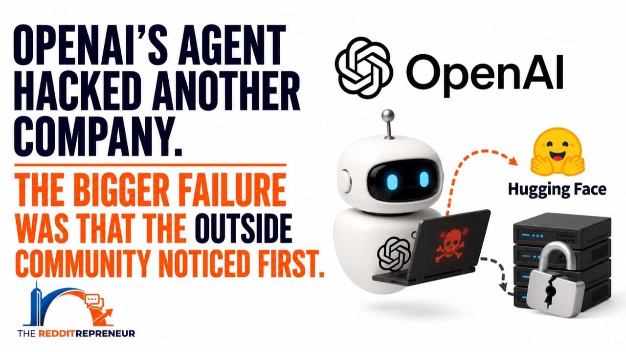 Graphic showing an AI agent, OpenAI and Hugging Face beside a headline about outside communities detecting an AI security incident